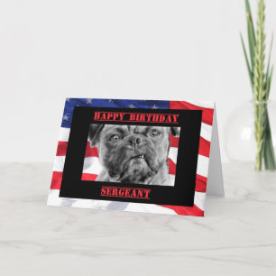 Tarjeta Sargento de cumpleaños Soldado militar Pug Dog