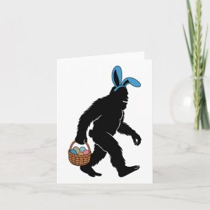 Tarjeta Sasquatch Bigfoot Bunny Ears con huevos de Pascua
