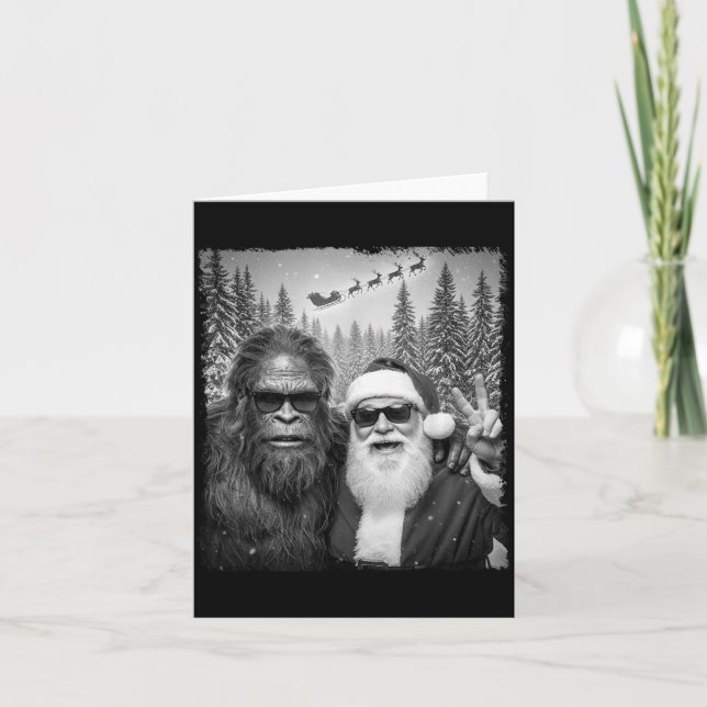 Tarjeta Sasquatch divertido Meme Selfie genial con Santa C (Anverso)