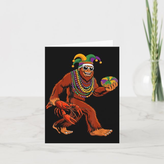 Tarjeta Sasquatch Mardi Gras Bigfoot Parade Beads King Cak (Anverso)