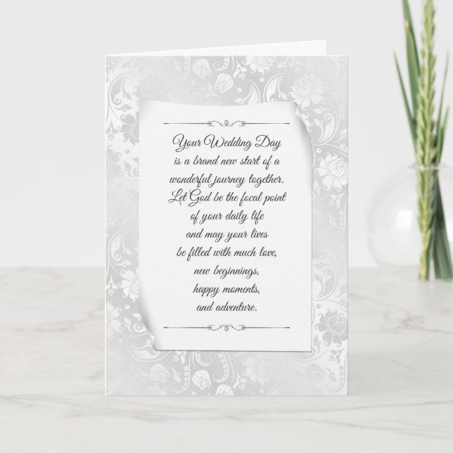 Tarjeta Satin damasco de boda blanco (Anverso)