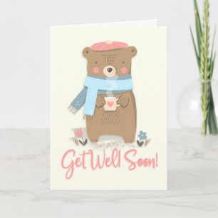 Tarjeta Satisfacer pronto el oso lindo en el saludo de la 