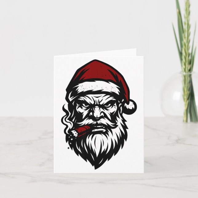 Tarjeta Savage Santa Claus Smoking Cigar Christmas  (Anverso)