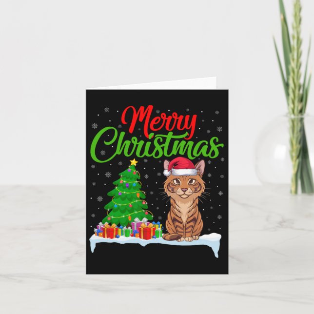 Tarjeta Savannah Cat Christmas Tree Enfoca Navidad Savanna (Anverso)