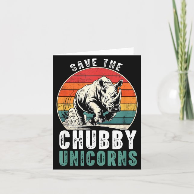 Tarjeta Save The Chubby Unicorns Funny Retro Rhino Animal  (Anverso)