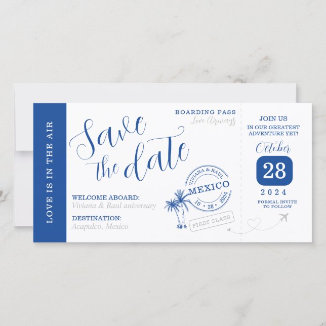 Tarjeta Save the date Boarding pass invitation (Anverso)