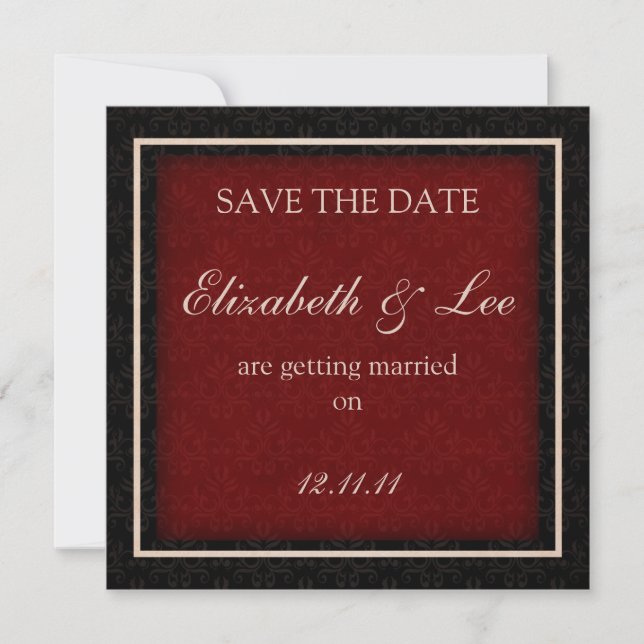 Tarjeta "Save the Date" de Boda de Invierno Rojo y (Anverso)