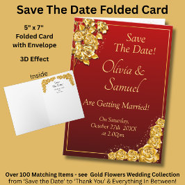 Tarjeta Save The Date - Gold Roses on Maroon Red   