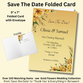Tarjeta Save The Date Golden Yellow Flower Folded 