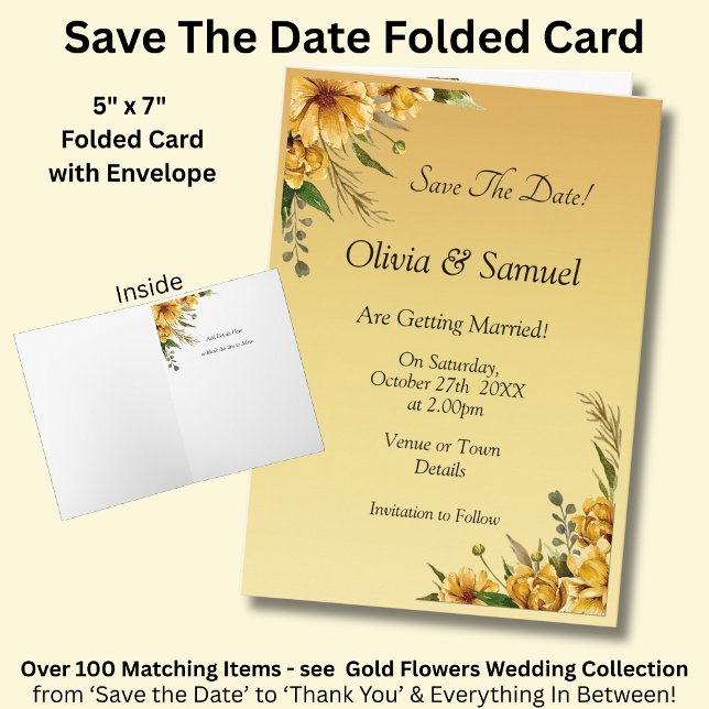 Tarjeta Save The Date Golden Yellow Flower Folded  (Subido por el creador)