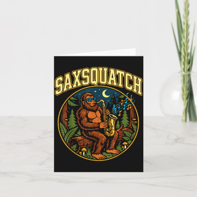 Tarjeta Saxsquatch Bigfoot Saxophone Player Jazz Music Hum (Anverso)