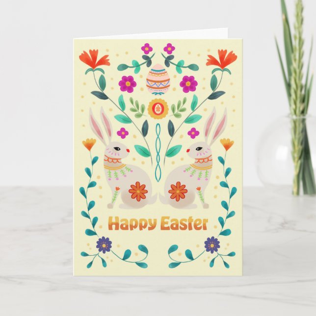 Tarjeta Scandinavian Folk Easter Bunnies  (Anverso)