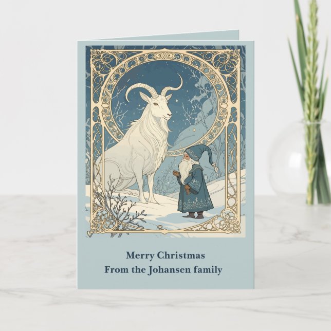 Tarjeta Scandinavian Jultomten With Julbocken Yule Goat (Anverso)