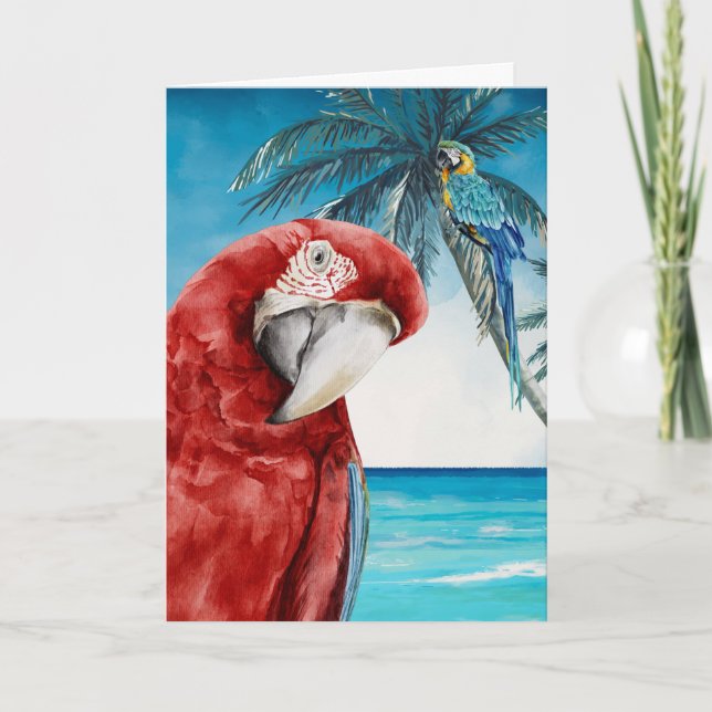 Tarjeta Scarlet Macaw Parrot Watercolor Tropical (Anverso)