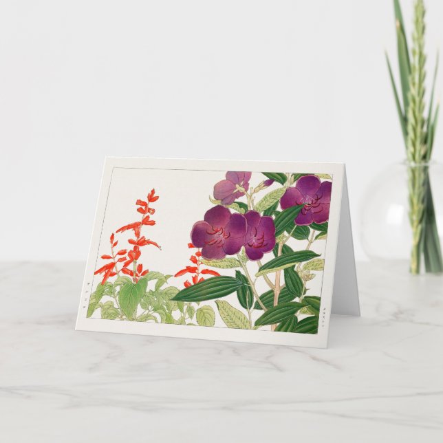 Tarjeta Scarlet sage, Melastoma, por Tanigami Konan (Anverso)