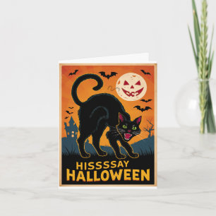 Tarjeta Scary Black Cat Spooky Kitten Hisssay Halloween
