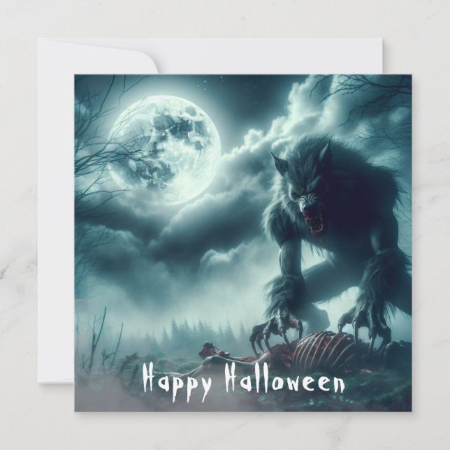 Tarjeta Scary Happy Halloween Werewolf (Anverso)