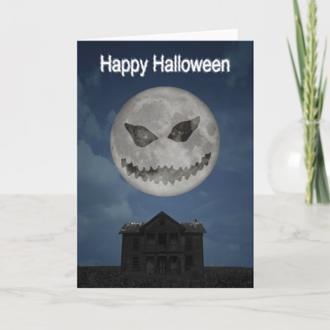 Tarjeta Scary Jack O Lantern Halloween Moon (Anverso)