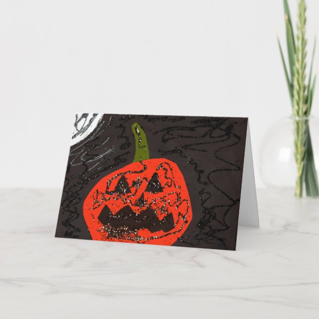 Tarjeta Scary Purpurina Jack o' Lantern (Anverso)