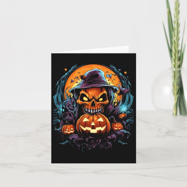 Tarjeta Scary Spooky Castle Halloween Pumpkin Witch (Anverso)