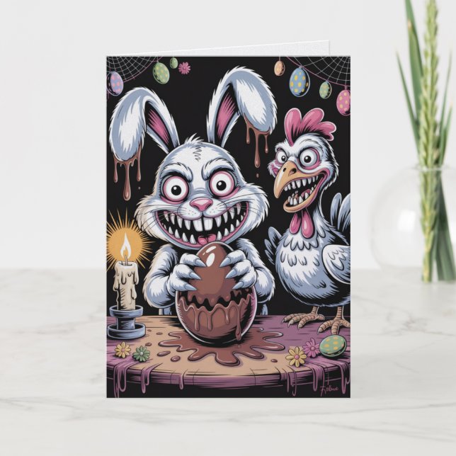 Tarjeta Scary Surreal Horror Easter Card Dark Holiday  (Anverso)
