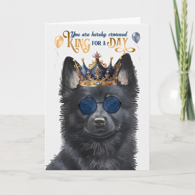 Tarjeta Schipperke Dog King por día cumpleaños divertida (Anverso)