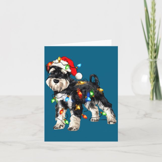 Tarjeta Schnauzer Christmas Dog Christmas Lights Santa Hat (Anverso)