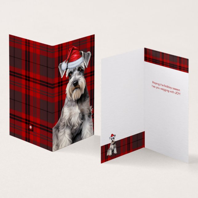 Tarjeta Schnauzer Christmas Dog with Red Holiday Plaid (Interior y exterior)