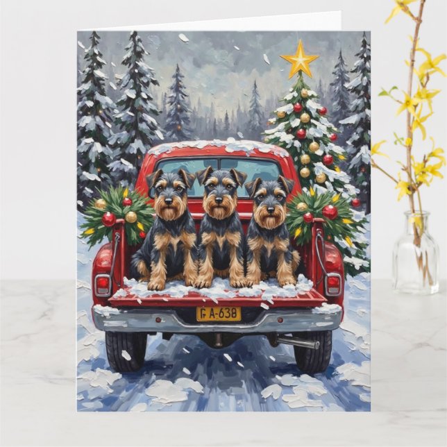 Tarjeta Schnauzer Christmas Red Truck Holiday (flor amarilla)