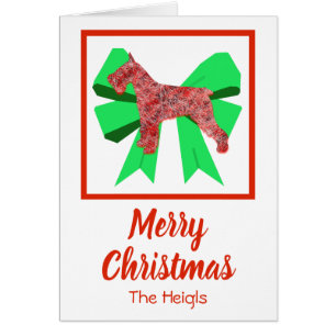 Tarjeta Schnauzer Cute Navidades Perro y Bow Verde