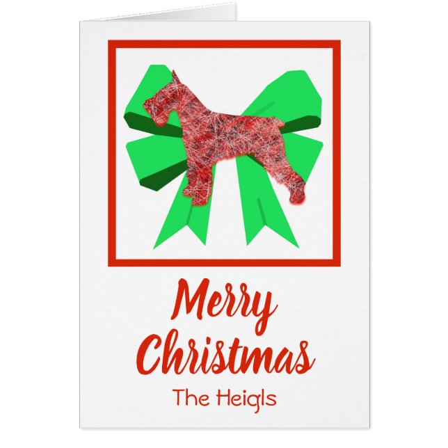 Tarjeta Schnauzer Cute Navidades Perro y Bow Verde (Frente)