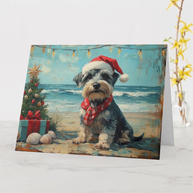 Tarjeta Schnauzer Dog Navidades Vintage Beach (flor amarilla)