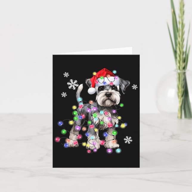Tarjeta Schnauzer Dog Reindeer Christmas Lights Ugly Xmas  (Anverso)