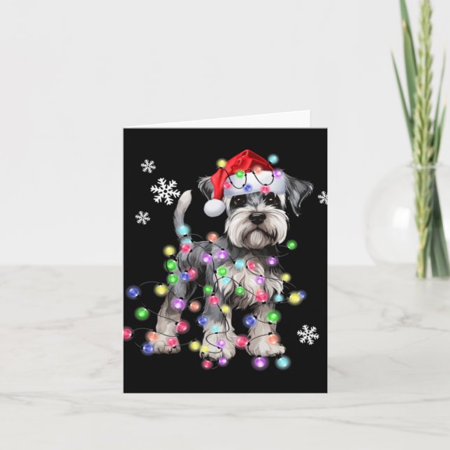 Tarjeta Schnauzer Dog Reindeer Christmas Lights Ugly Xmas  (Anverso)