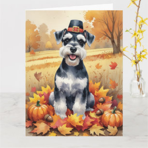 Tarjeta Schnauzer en otoño deja el arte del día de gracias