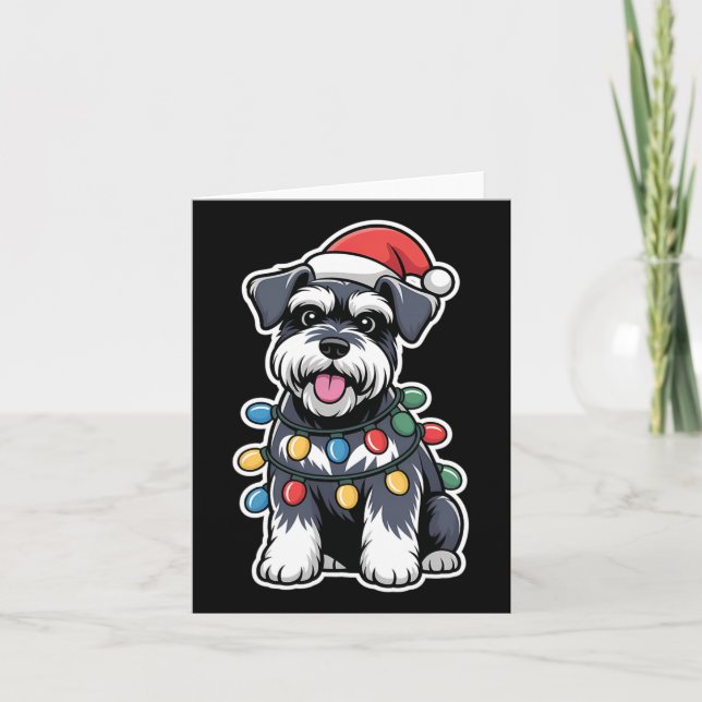 Tarjeta Schnauzer Envuelto En Luces De Navidades (Anverso)