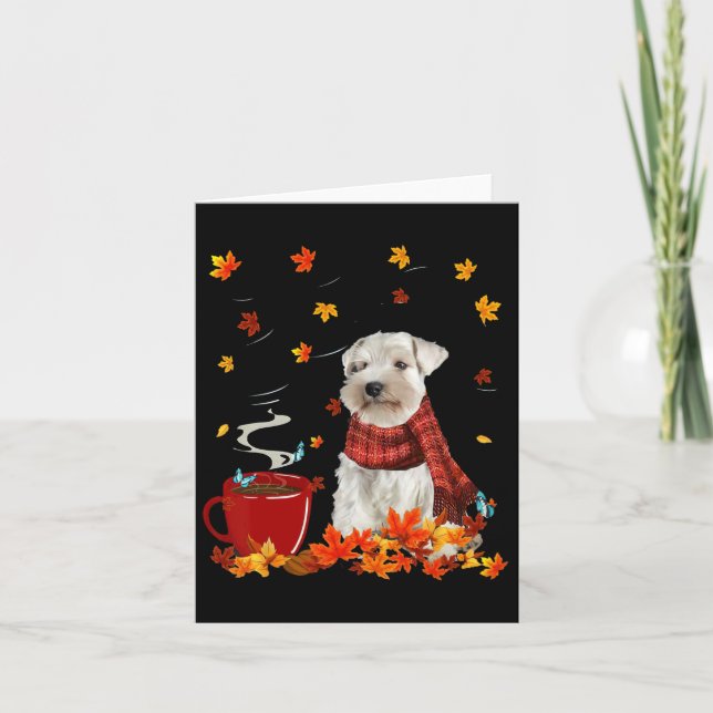 Tarjeta Schnauzer Fall Red Scarf Ototumt Leaf For Dog Love (Anverso)