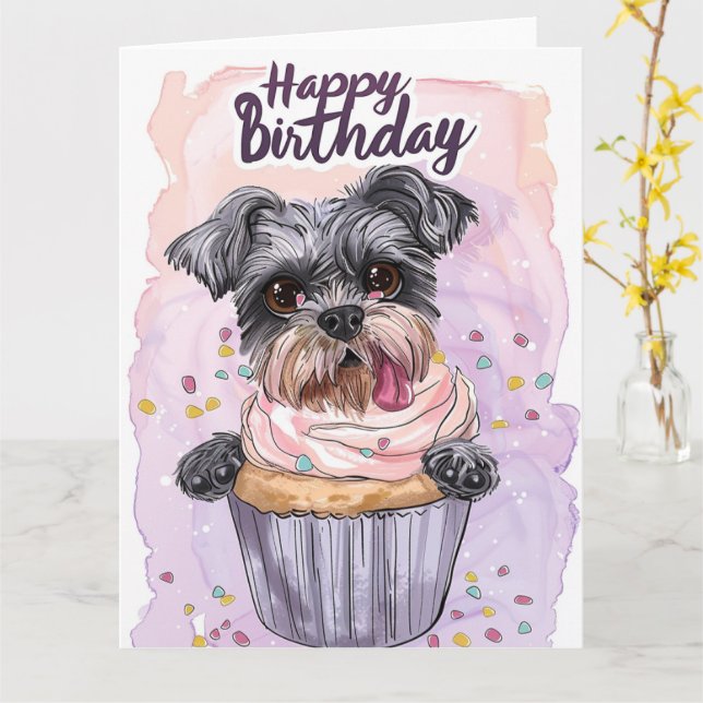Tarjeta Schnauzer Personalizado Anime Cupakes Paws (flor amarilla)