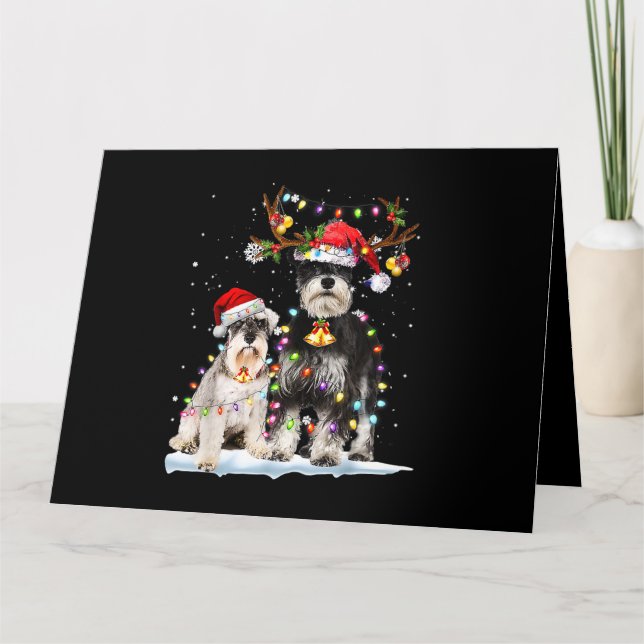 Tarjeta Schnauzer Reno Sombrero de Santa Luces de Navidad  (Anverso)