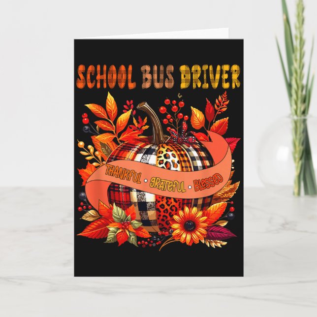 Tarjeta School Bus Driver Thankful Grateful Thanksgiving B (Anverso)