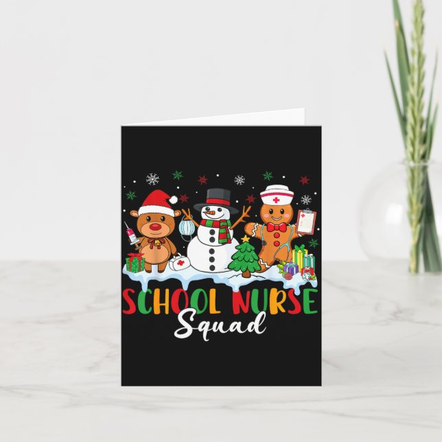 Tarjeta School Nurse Squad Reindeer Snowman Gingerbread Ch (Anverso)