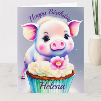 Tarjeta Schwein mit cupcake Wasserfarbenbild