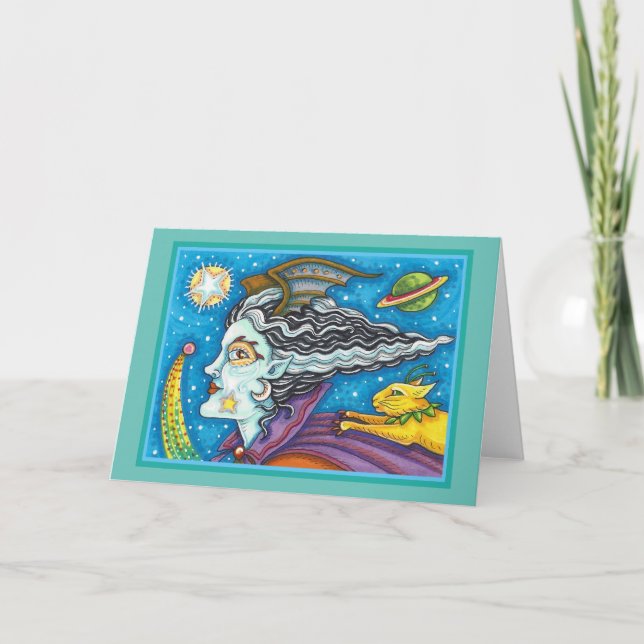 Tarjeta SCI FI SPACE WITCH & COMET CAT HALLOWEEN Blank (Anverso)