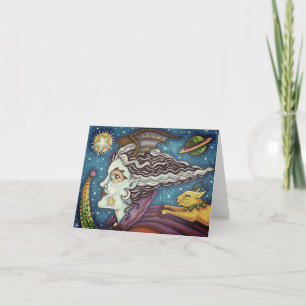Tarjeta SCI FI SPACE WITCH & COMET CAT HALLOWEEN Blank