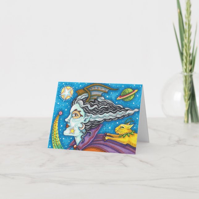 Tarjeta SCI FI SPACE WITCH & COMET CAT HALLOWEEN Blank (Anverso)