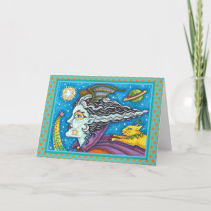 Tarjeta SCI FI SPACE WITCH & COMET CAT HALLOWEEN Blank