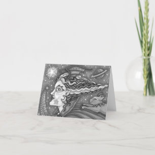 Tarjeta SCI FI SPACE WITY COMET CAT HUMOR BLK/WHT Blank