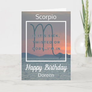Tarjeta Scorpio Zodiac Fun Cita Blue and White Cumpleaños