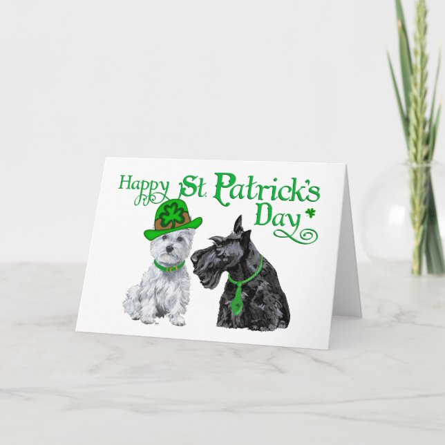 Tarjeta Scottie y Westie Día de St. Paddy (Anverso)