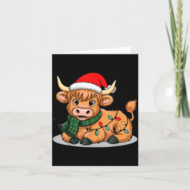 Tarjeta Scottish Highland Cow Christmas Lights Xmas Party  (Anverso)